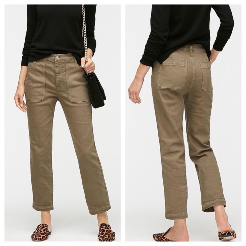 J Crew Khaki/Army Green Straight Leg Crop Pant